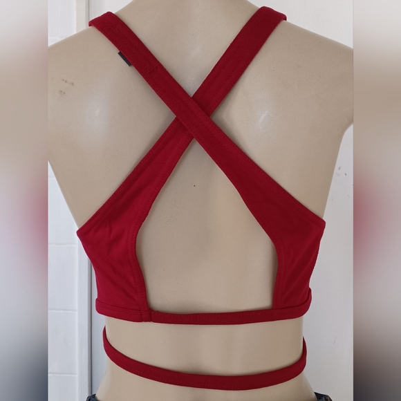 HAODUOYI Deep Red Wrap Crop Top - Picture 4 of 5